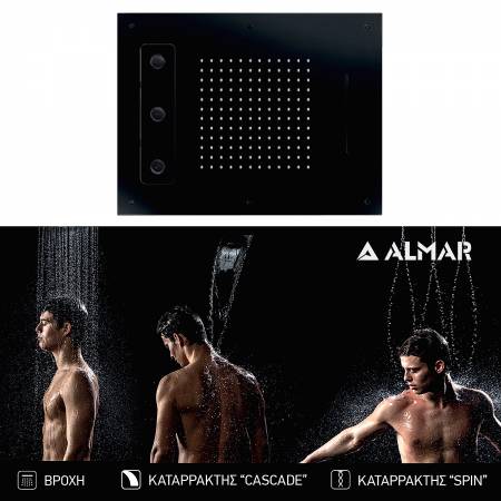 Κεφαλή Ντουζ Εντοιχισμού Οροφής 63x48 Almar Inox Black Matt