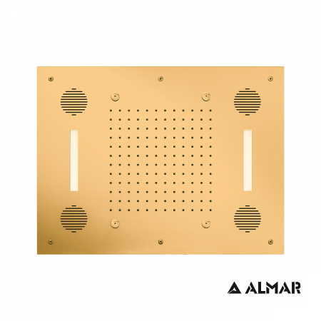 Κεφαλή Ντουζ Εντοιχισμού Οροφής 63x48 με Σύνδεση Bluetooth και Χρωματοθεραπεία, Almar Inox PVD Brushed Gold