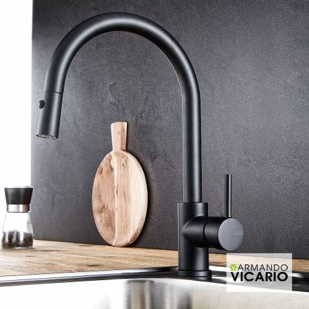 Μπαταρία Νεροχύτη Κουζίνας Fluo Vicario Black Matt