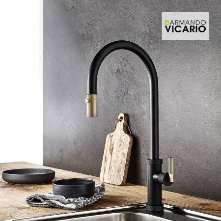 Μπαταρία Νεροχύτη Κουζίνας Urban Vicario Black Matt/Brushed Gold