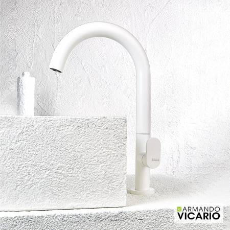 Μπαταρία Νιπτήρα Υψηλή με Βαλβίδα Clic-Clac Slim Vicario White Matt