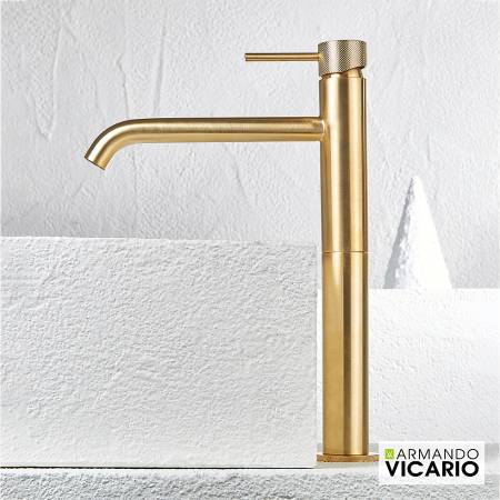 Μπαταρία Νιπτήρα Υψηλή με Βαλβίδα Clic-Clac industrial Vicario Brushed Gold