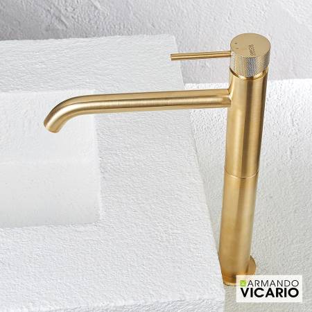 Μπαταρία Νιπτήρα Υψηλή με Βαλβίδα Clic-Clac industrial Vicario Brushed Gold