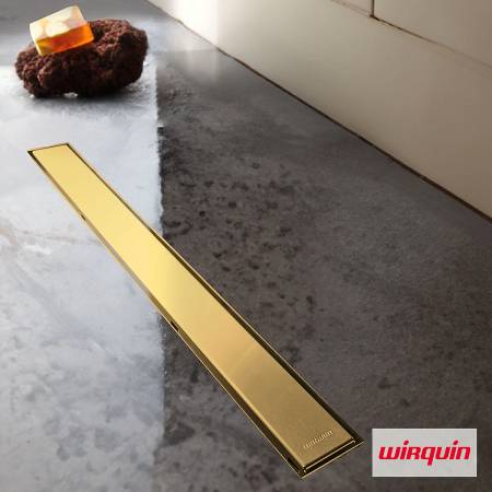 Επιδαπέδιο Κανάλι Ντουζιέρας Flat Linear 60cm, Wirquin Inox PVD Brushed Gold