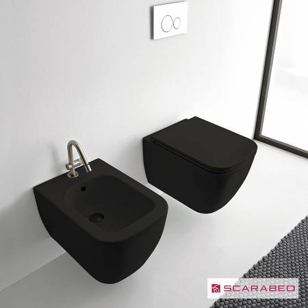 Λεκάνη Κρεμαστή TEOREMA/52 Clean-Flush με κάλυμμα Slim Soft Close, Scarabeo Ardesia (Black Matt)