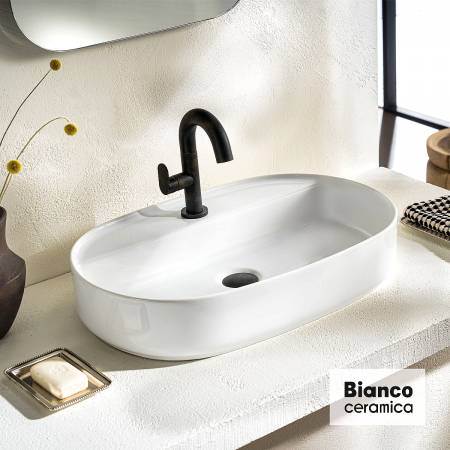 Νιπτήρας Πορσελάνης 60x40 (1 οπή) Bianco Ceramica White