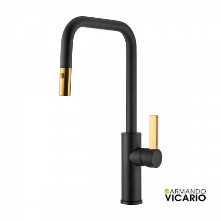 Μπαταρία Νεροχύτη Κουζίνας Luz Vicario Black Matt/Brushed Gold Vicario